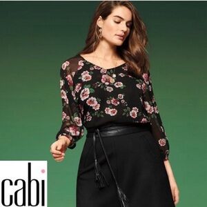 CAbi Floral Top GARDEN BLOUSE ~ #3595 ~ Medium ~ Semi-Sheer Beautiful!